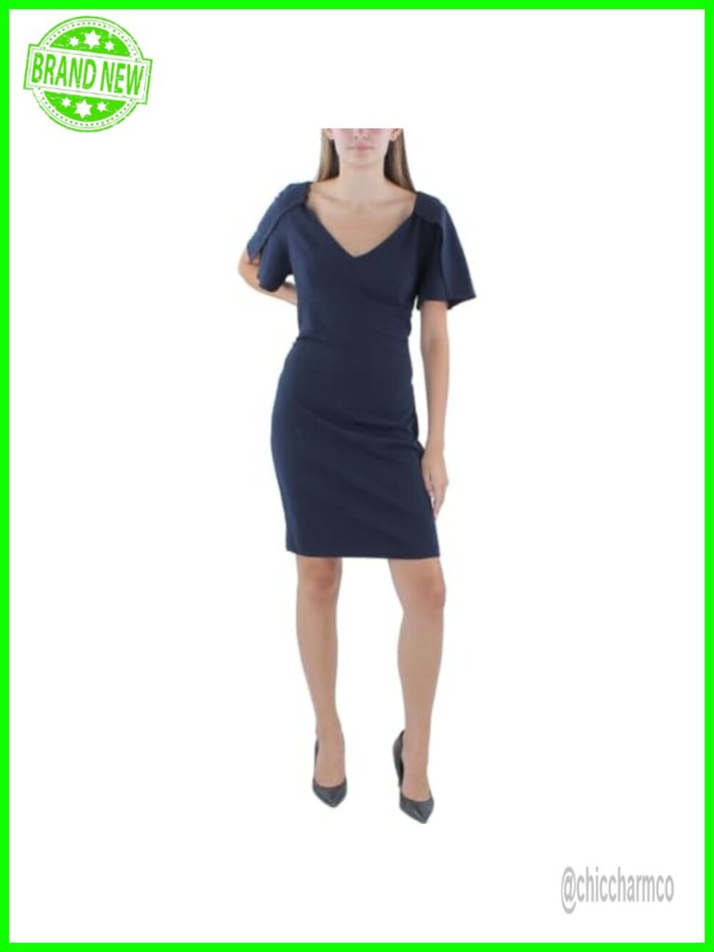 Cape Sleeve V-Neck Midi Dress Sheath Business Casual